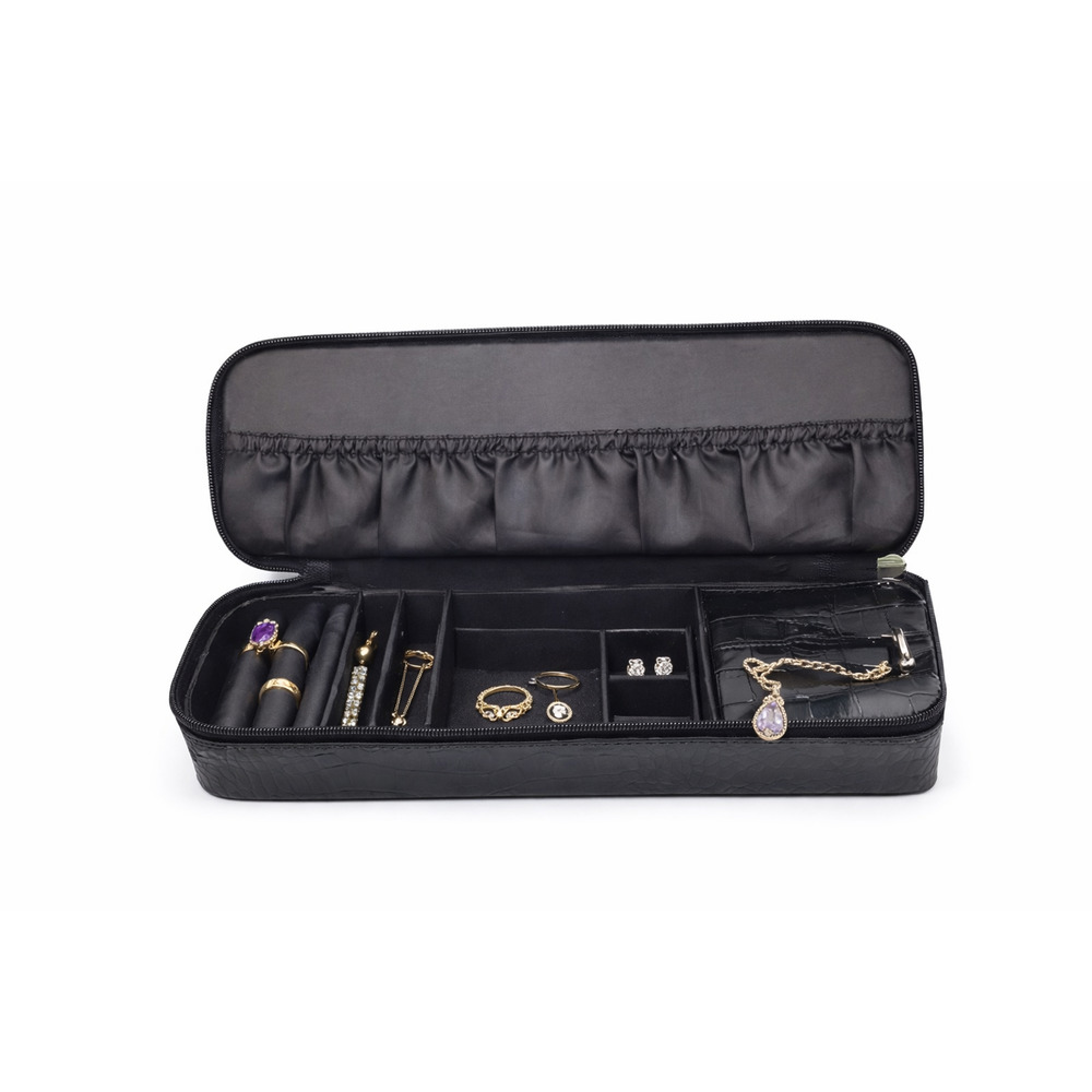Liz Claiborne Black Travel Jewelry Case Faux Snakeskin Organizer